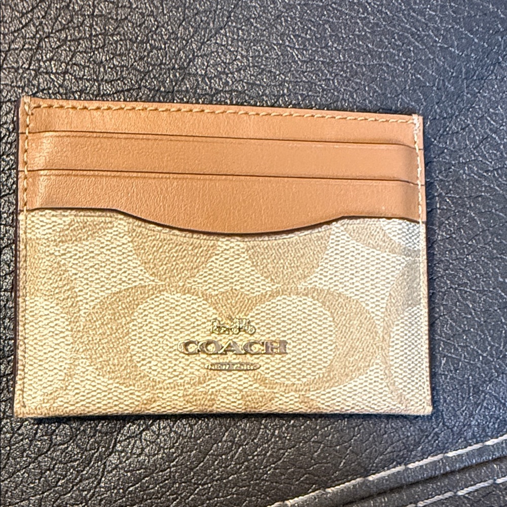 Coach Tan and Cream Signature Card Holder